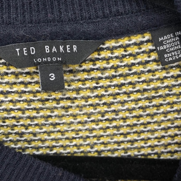 Ted Baker Yellow Banded Wool Blend Sweater 3 - Picture 5 of 8